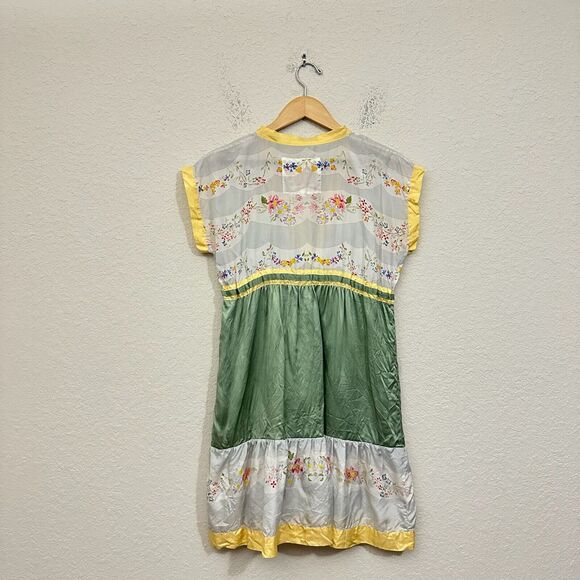 JOHNNY WAS Washable Silk Floral Print Embroidered Babydoll Mini Dress Multi - Picture 7 of 10